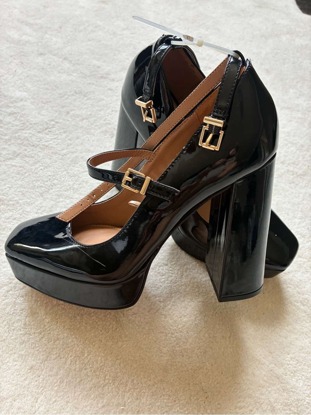 Patent Mary Jane Platform Heels in Black